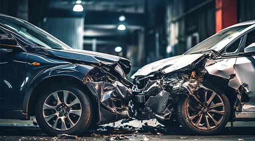 Two wrecked cars nose to nose | personal injury lawyer | The Law Offices of Edward Smith LLC